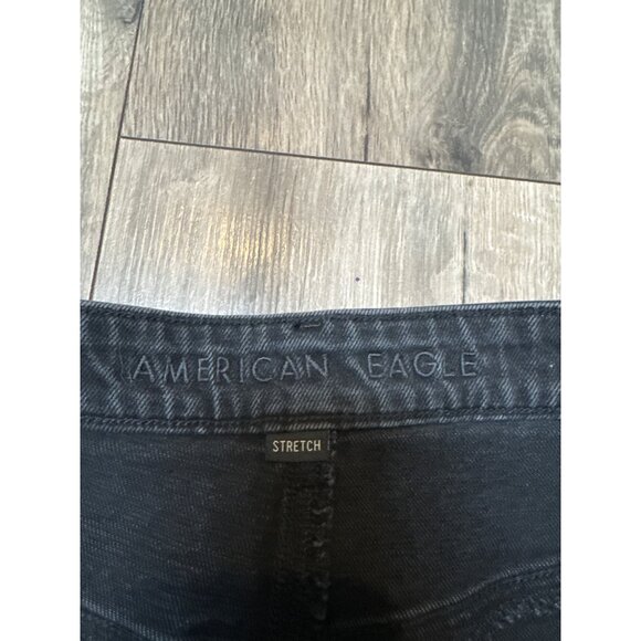 American Eagle Womens Black High-Waisted Stretch Denim Shorts With Frayed Hems S - Picture 2 of 8